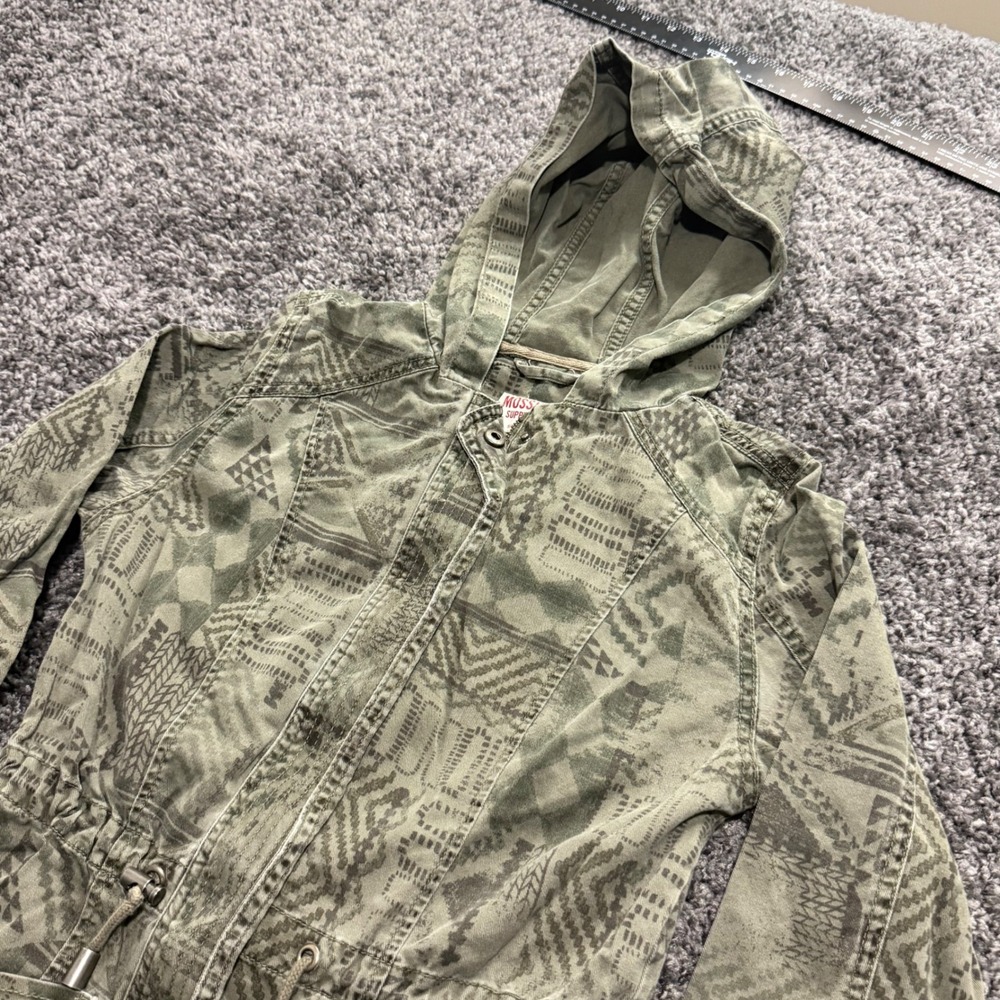 Boho Mossimo Utility Jacket Womens Green Excellent Tribal Print Hooded Small